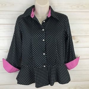 Ralph Lauren Women's Blouse Black Pink Peplum 6P